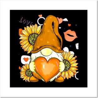 Cute Gnomes Valentines Sunflower Couple Matching Posters and Art